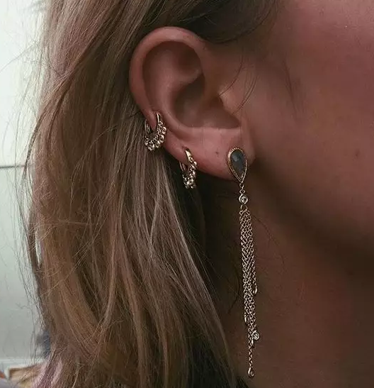 Long Ear Line + Circle Small Ear Studs